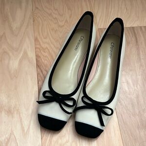 C.Paravano Cream and Black Bow Flats